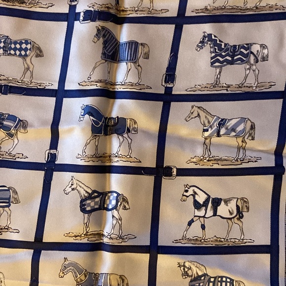 Wathne HORSES AND TACK EQUESTRIAN Silk Scarf BLUE AND GREY - Picture 4 of 4